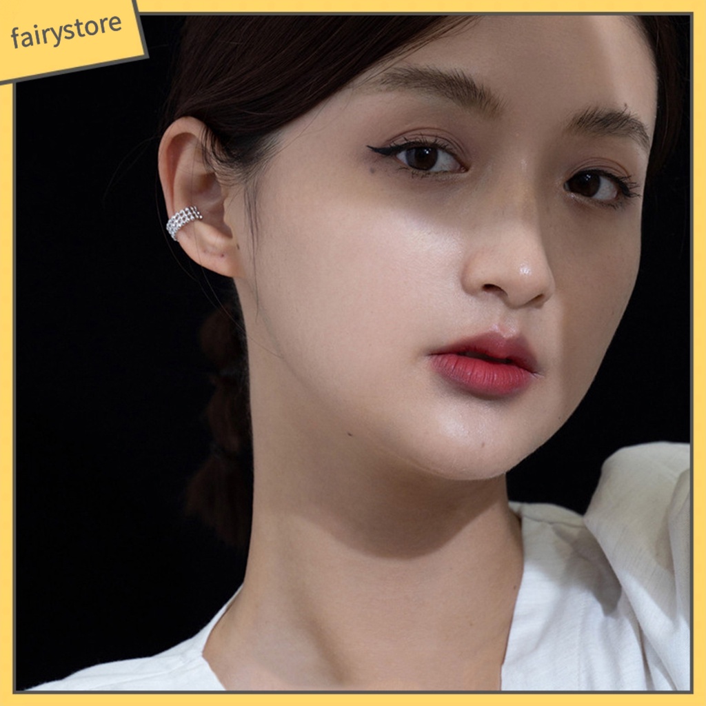 1 Khuyên Tai Dạng Kẹp Ba Lớp Mạ Điện Đính Hạt Tròn Phong Cách Pháp Thích Hợp Dự Tiệc