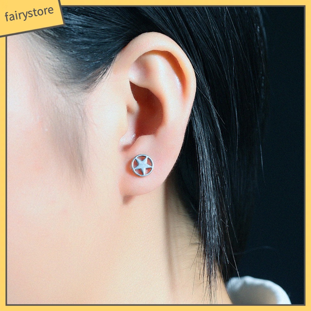 Khuyên Tai Quả Tạ Bằng Thép Không Gỉ Rỗng Hình Ngôi Sao Phong Cách Punk Cho Cặp Đôi