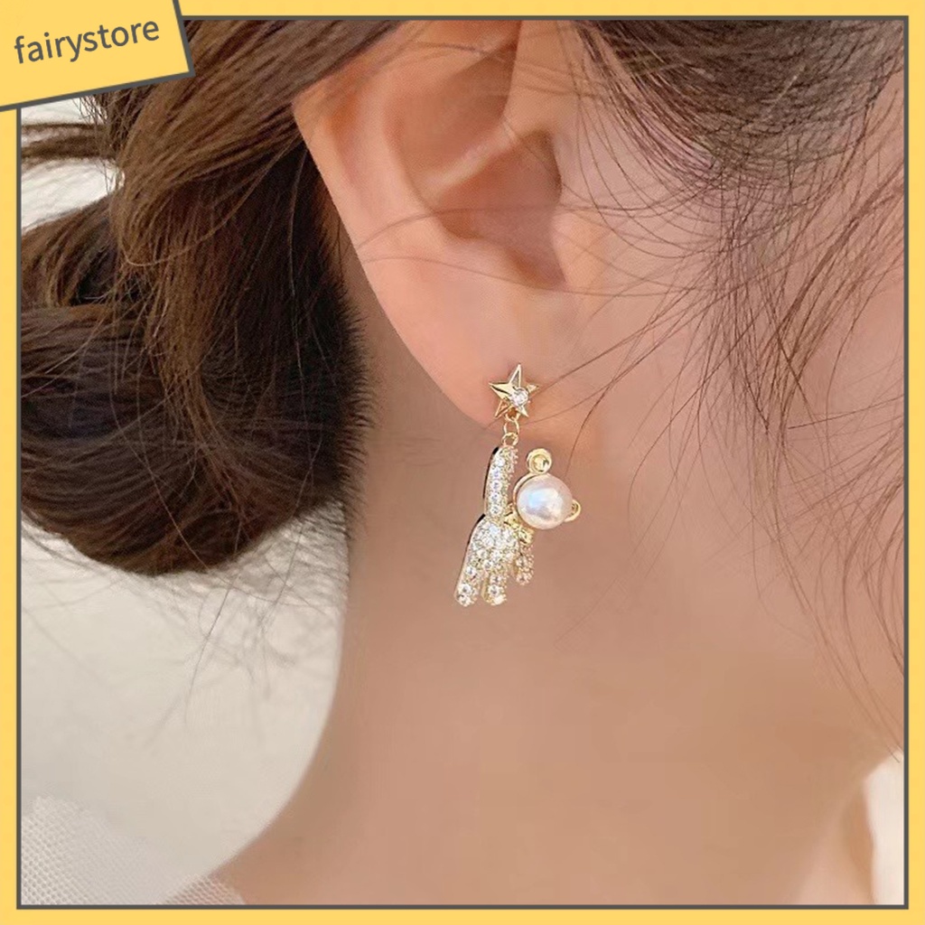 1 Đôi Bông Tai Hình Gấu Hợp Kim Dáng Dài Lấp Lánh Thời Trang Dự Tiệc Dành Cho Nữ