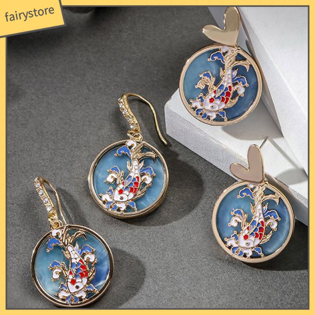 1 Đôi Bông Tai Móc Hình Cá Bằng Kim Loại Phong Cách Trung Hoa Dành Cho Nữ