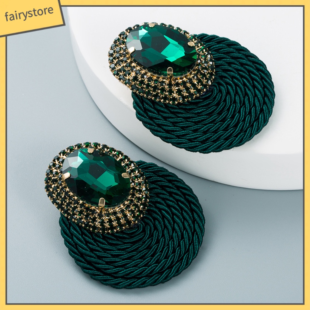 1 Đôi Bông Tai Hình Tròn Đan Tay Đính Đá Nhiều Màu Lấp Lánh