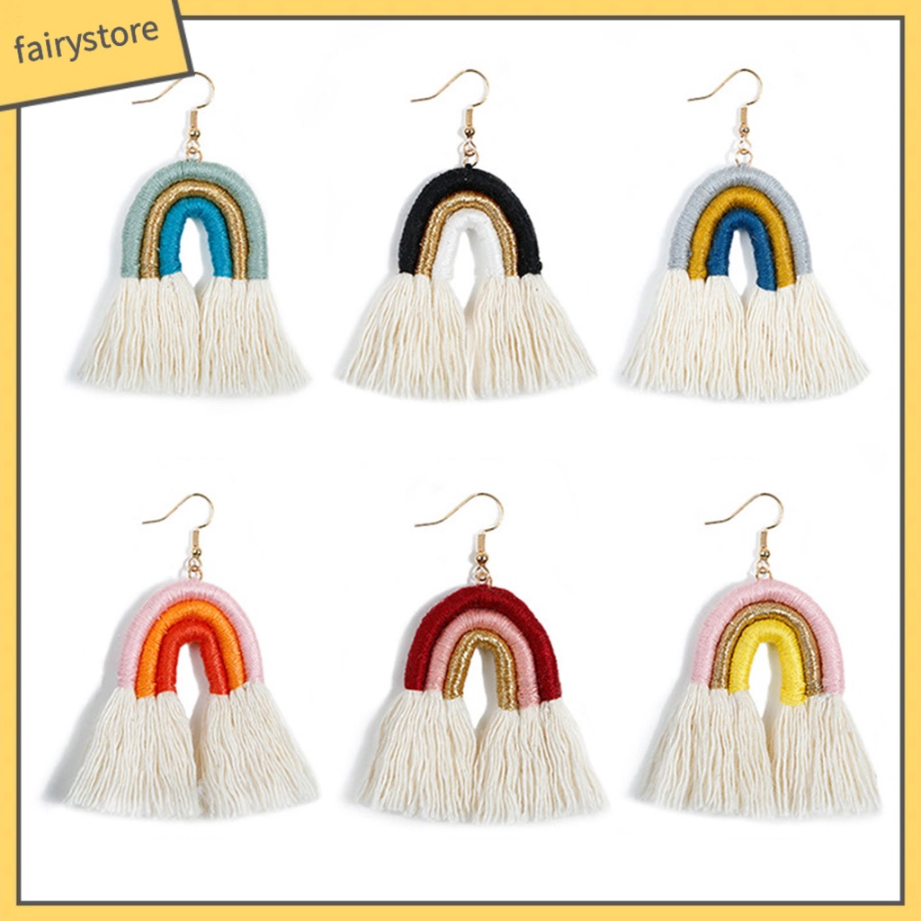 [FRO] 1 Đôi Bông Tai Móc Tua Rua Nhiều Lớp Màu Cầu Vồng Quyến Rũ Phong Cách Bohemian