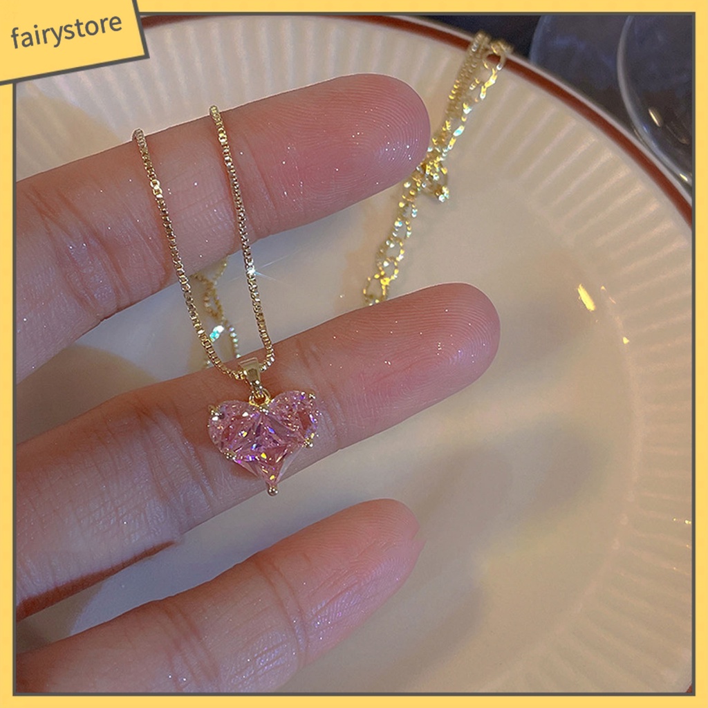 Set 1 / 1 Cặp Bông Tai / Vòng cổ Hình Trái Tim Đính Pha Lê Lấp Lánh Thời Trang Cho Nữ