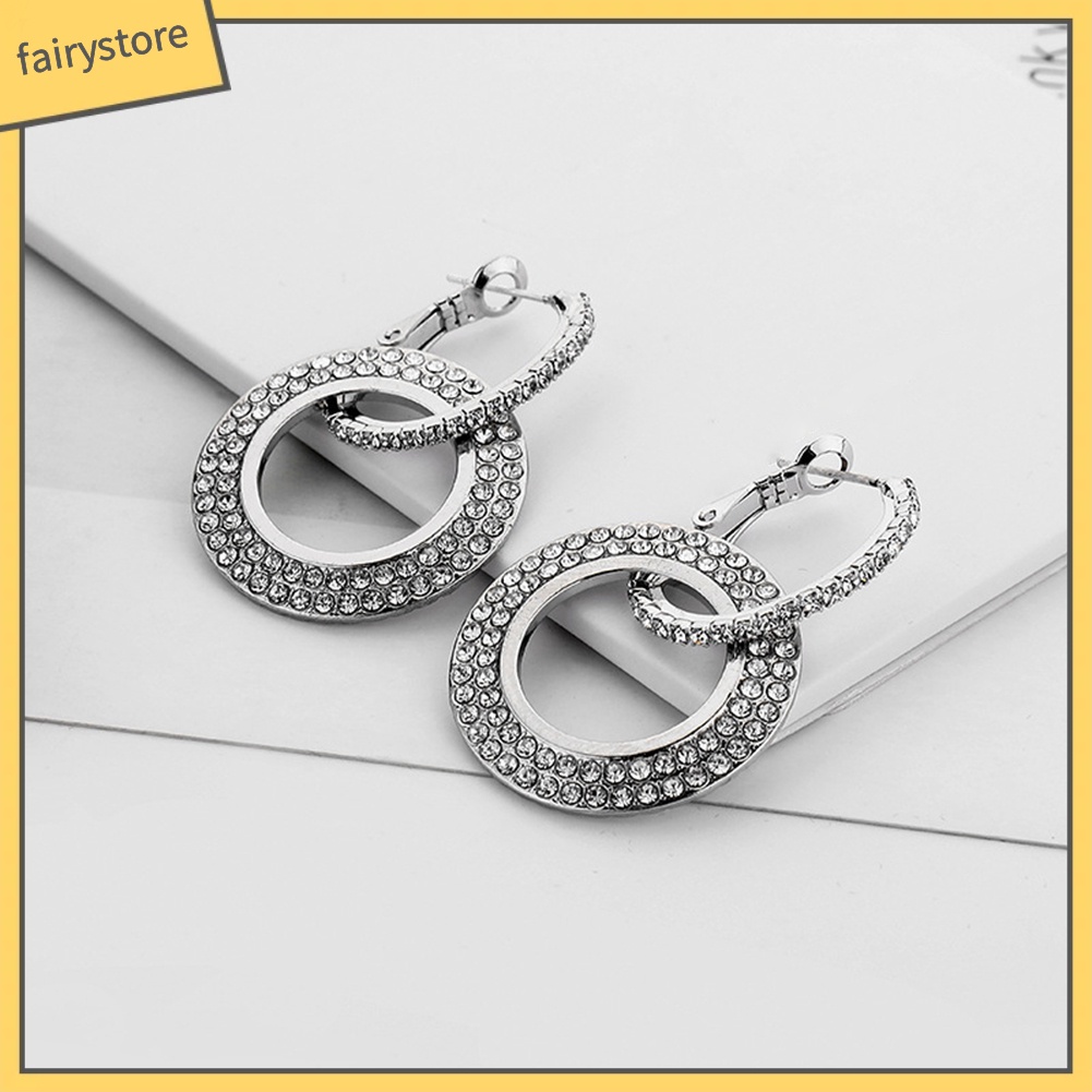 Đôi Bông Tai Khoen Tròn Đính Đá Thời Trang Cho Nữ