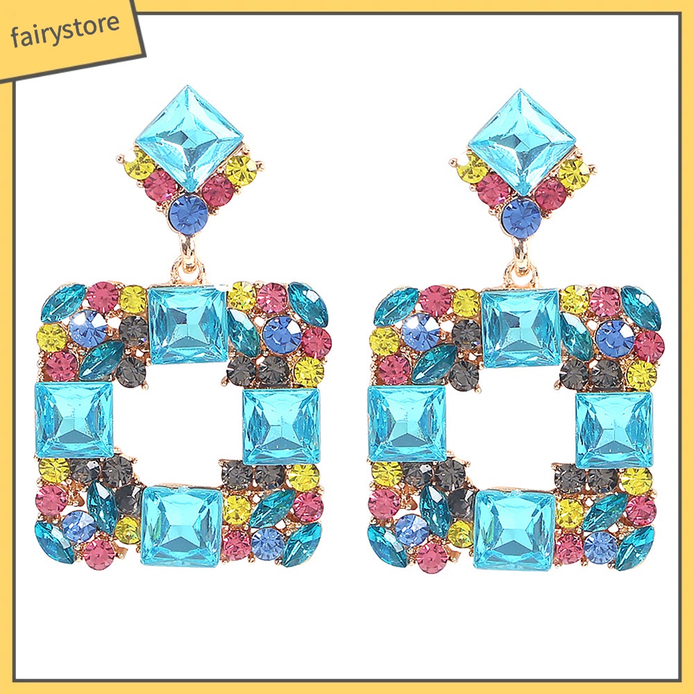 Bông Tai Hình Vuông Đính Đá Nhiều Màu Thời Trang Dành Cho Nữ