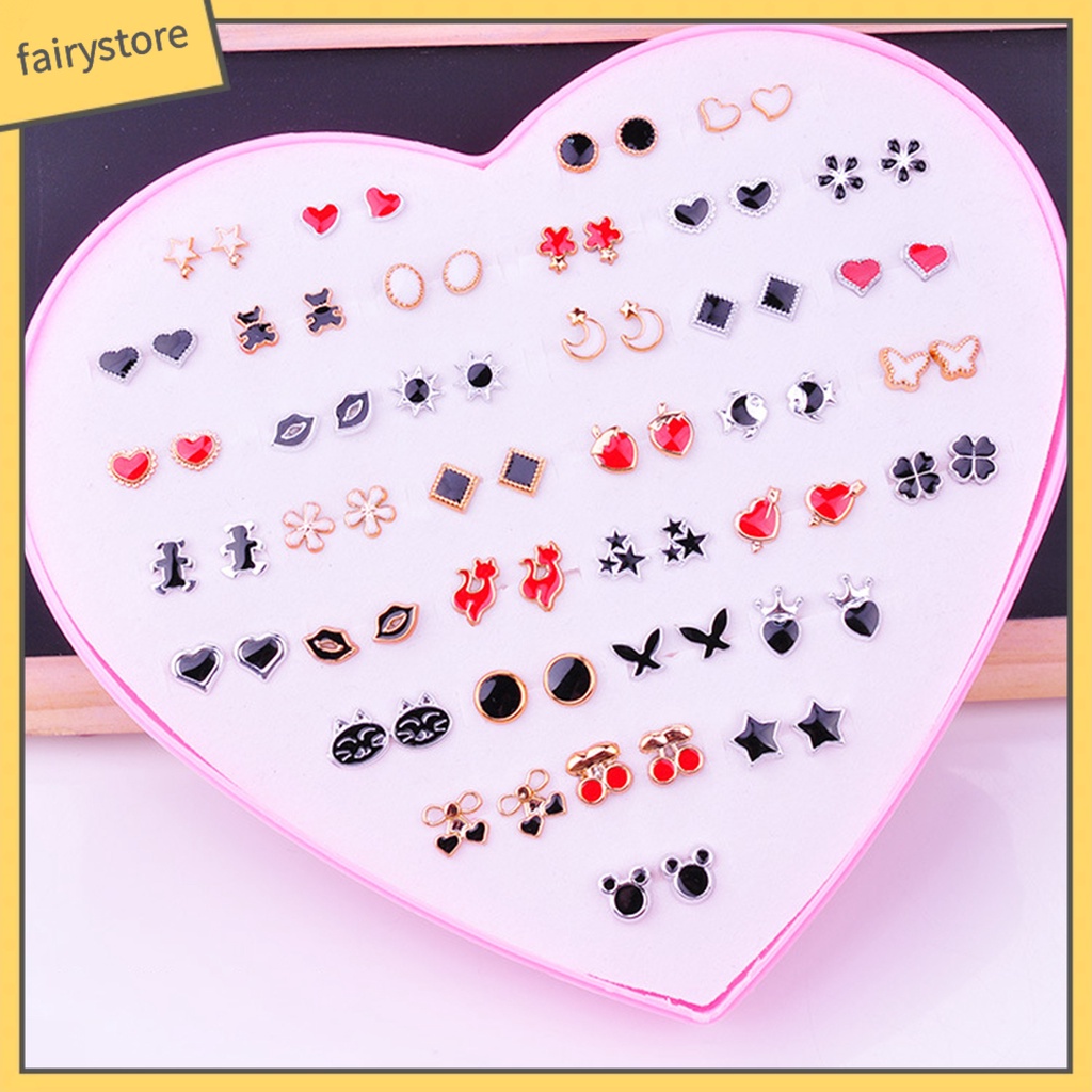 Set 36 Đôi Khuyên Tai Bằng Thép Không Gỉ Họa Tiết Hoạt Hình Nhiều Màu Sắc