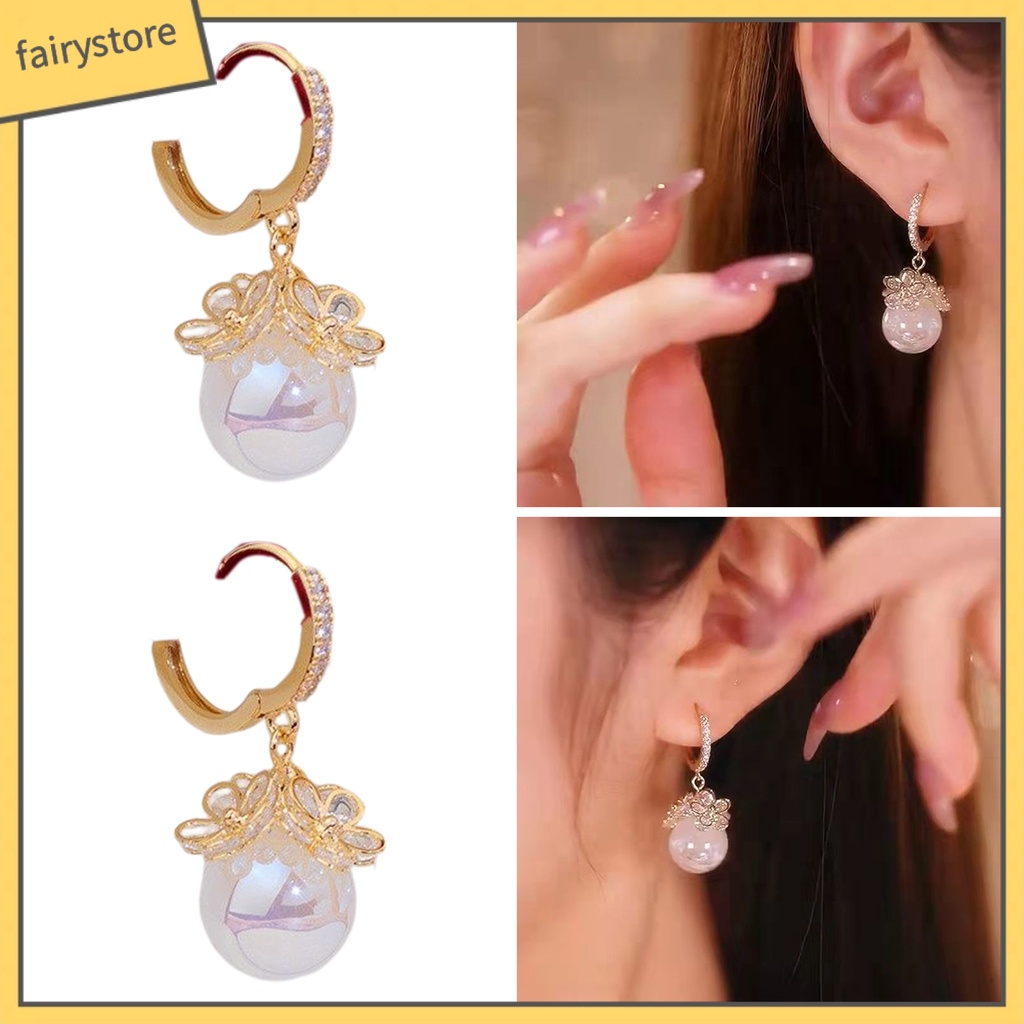 1 Đôi Bông Tai Hợp Kim Dáng Dài Đính Đá Ngọc Trai Giả Trang Nhã Dành Cho Nữ