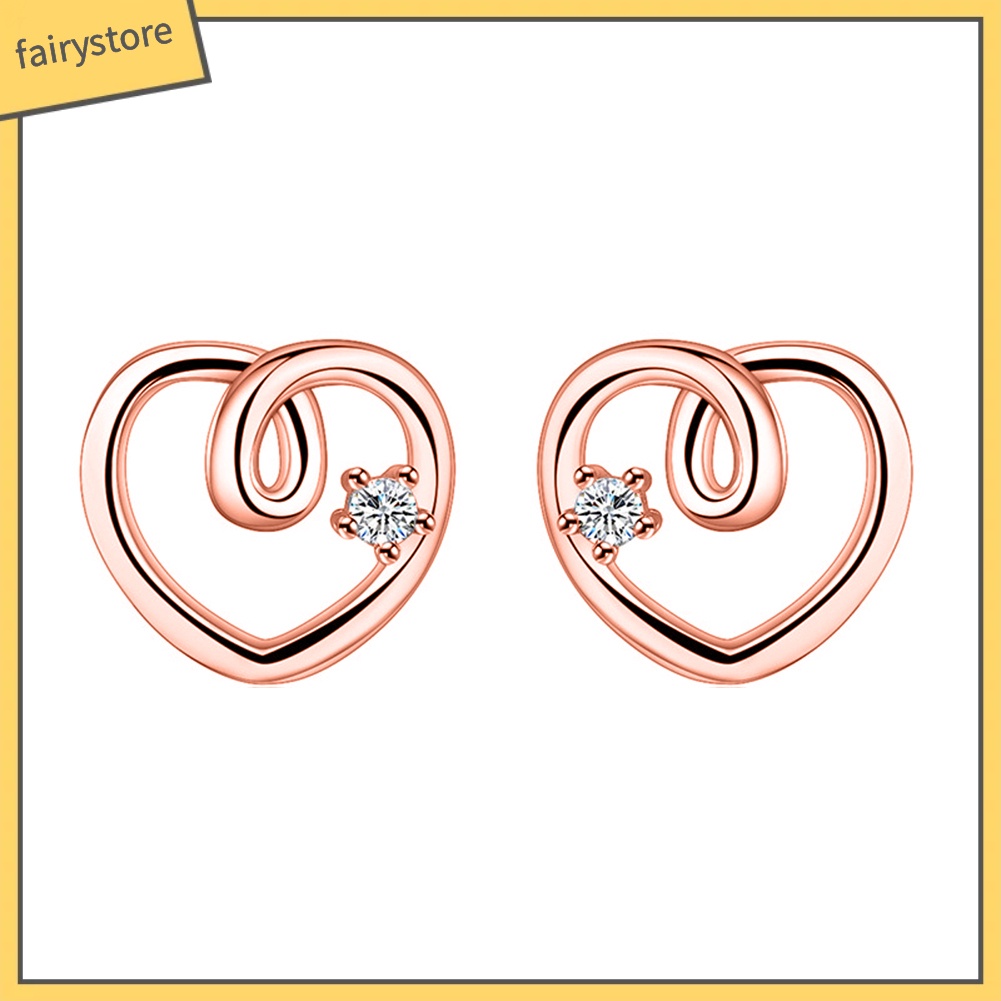 Bông Tai Hình Trái Tim Đính Đá Thời Trang Dành Cho Nữ