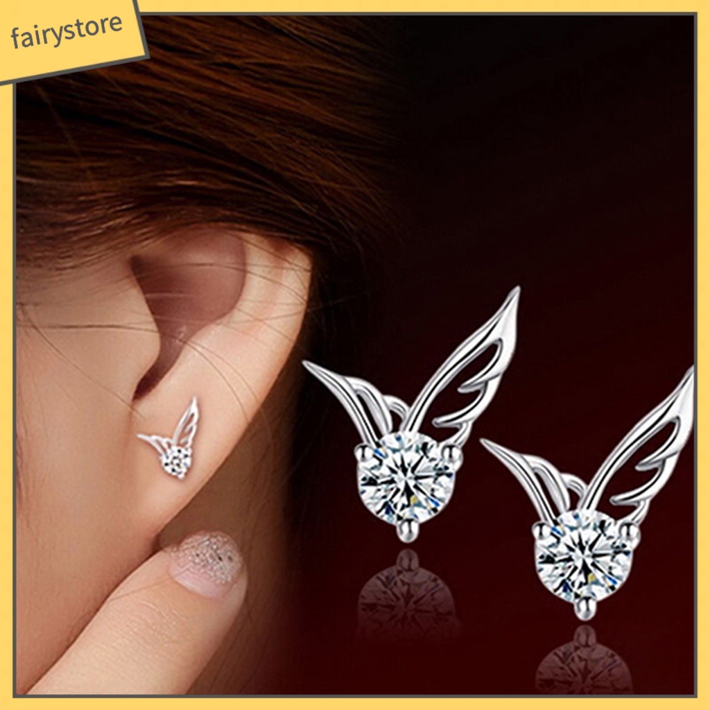 Bông Tai Mạ Bạc Hình Đôi Cánh Đính Đá Thời Trang Dành Cho Nữ