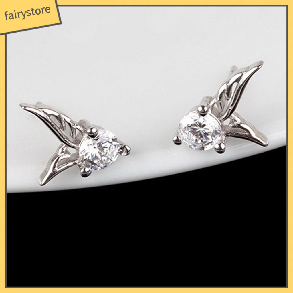Bông Tai Mạ Bạc Hình Đôi Cánh Đính Đá Thời Trang Dành Cho Nữ