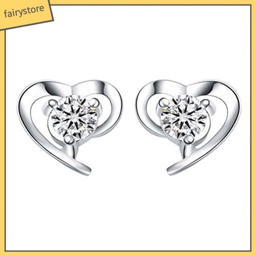 Bông Tai Mạ Bạc 925 Hình Trái Tim Đính Đá Thời Trang Dành Cho Nữ