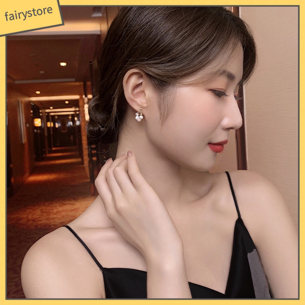 1 Đôi Bông Tai Hình Học Đính Ngọc Trai Giả Phong Cách Vintage Thanh Lịch Dành Cho Nữ