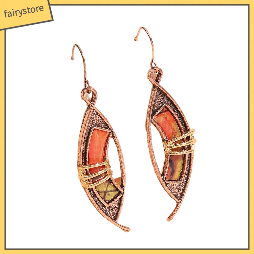 [FRO] 1 Đôi Bông Tai Dạng Móc Xỏ Bằng Đá Màu Cam Chắp Vá Lỗ Không Đối Xứng