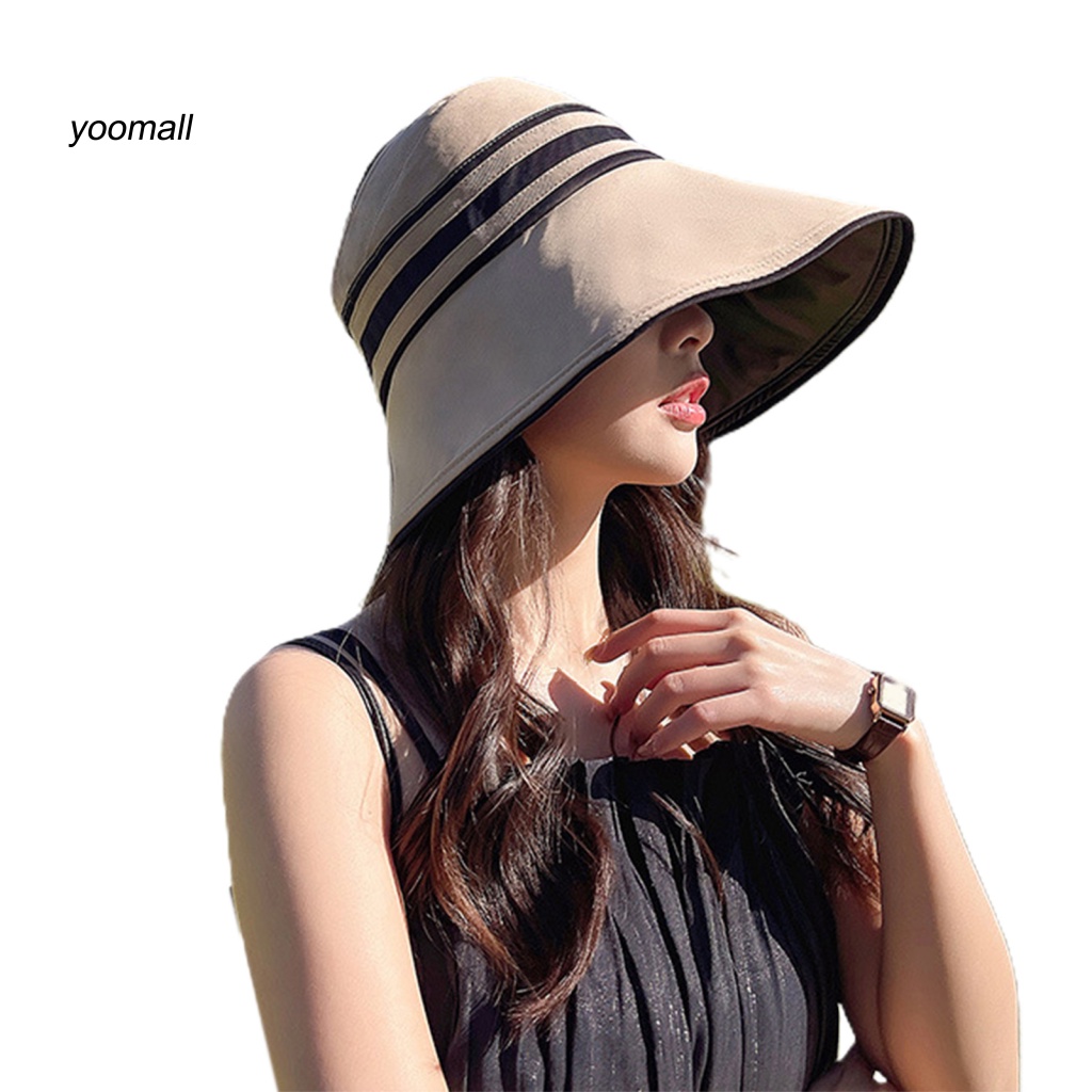 Nón Tai Bèo Chống Nắng Tia UV Họa Tiết Kẻ Sọc Màu Sắc Tương Phản Thời Trang Cho Nữ