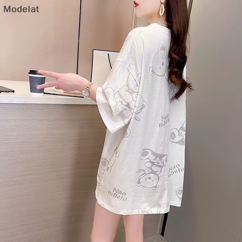 Áo Thun Tay Ngắn Cổ Tròn In Họa Tiết Gấu Hoạt Hình Thời Trang Mùa Hè Cho Nữ