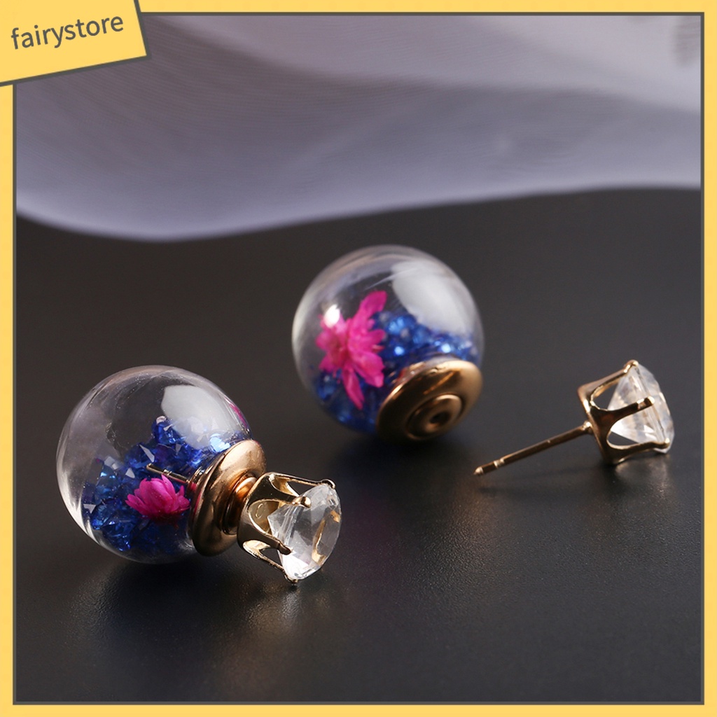 1 Đôi Bông Tai Hình Cầu Đính Hoa Ngọt Ngào Thoải Mái