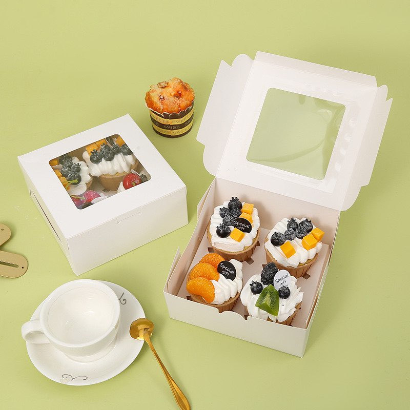 [Có sẵn] [Giá hủy diệt] [Ảnh thật] Hộp Cupcake Giấy Trắng - 4 bánh