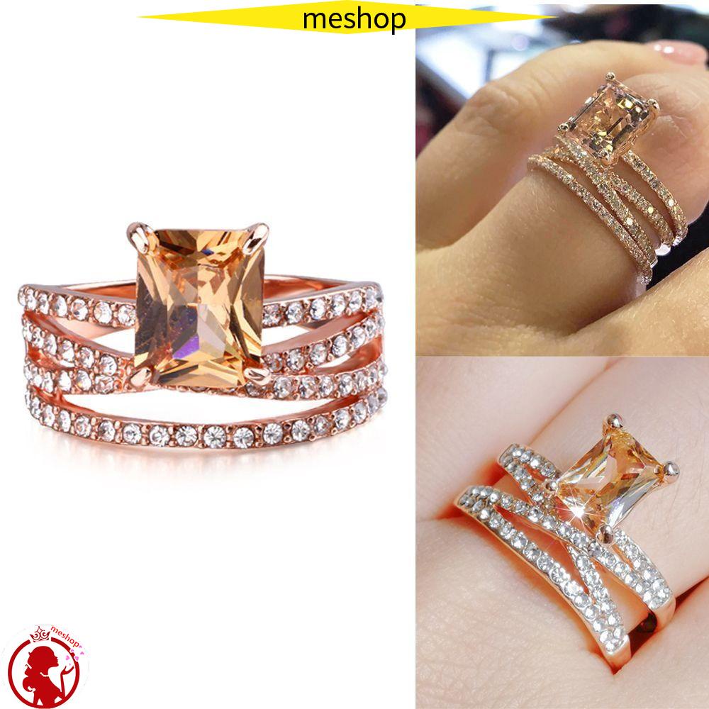 Set 2 Nhẫn Vuông Xếp Chồng Lên Nhau Sang Trọng