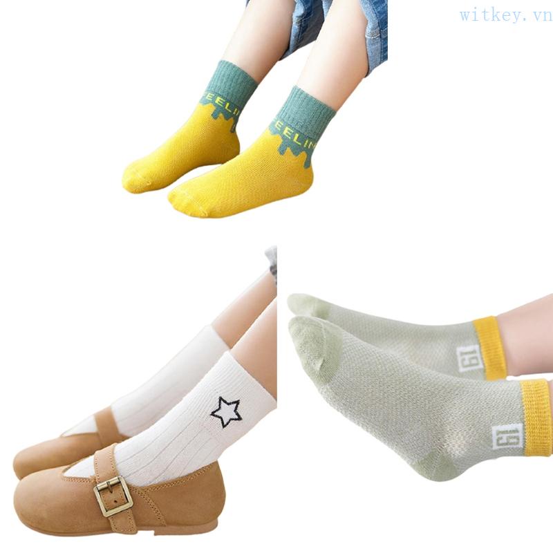 Set 5 Đôi Vớ Cotton Cổ Thuyền Thoáng Khí Giữ Ấm Thoáng Khí In Chữ Và Ngôi Sao Màu Sắc Tương Phản