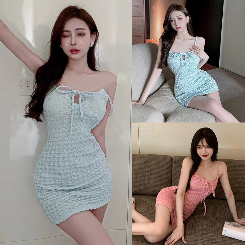 Đầm Ngắn Hai Dây Ôm Dáng Thanh Lịch Quyến Rũ Phong Cách Hàn Quốc