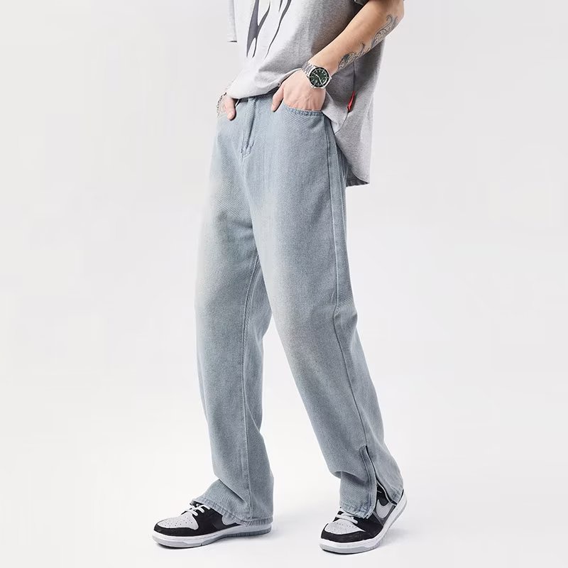 Quần Jean Dài Dáng Rộng Chất Lụa Lạnh Nhuộm Màu Vàng Bùn Phong Cách Đường Phố Mỹ Mùa Hè Cho Nam