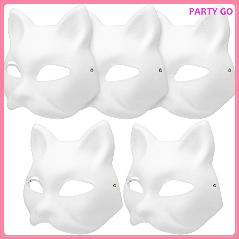 Set 5 Mặt Nạ Giấy Trắng Nửa Mặt Hình Mèo Trang Trí