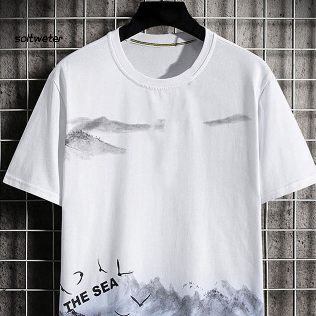 Áo Thun Tay Ngắn Cổ Tròn Dáng Rộng In Hình Cá Tính Trẻ Trung Cho Nam