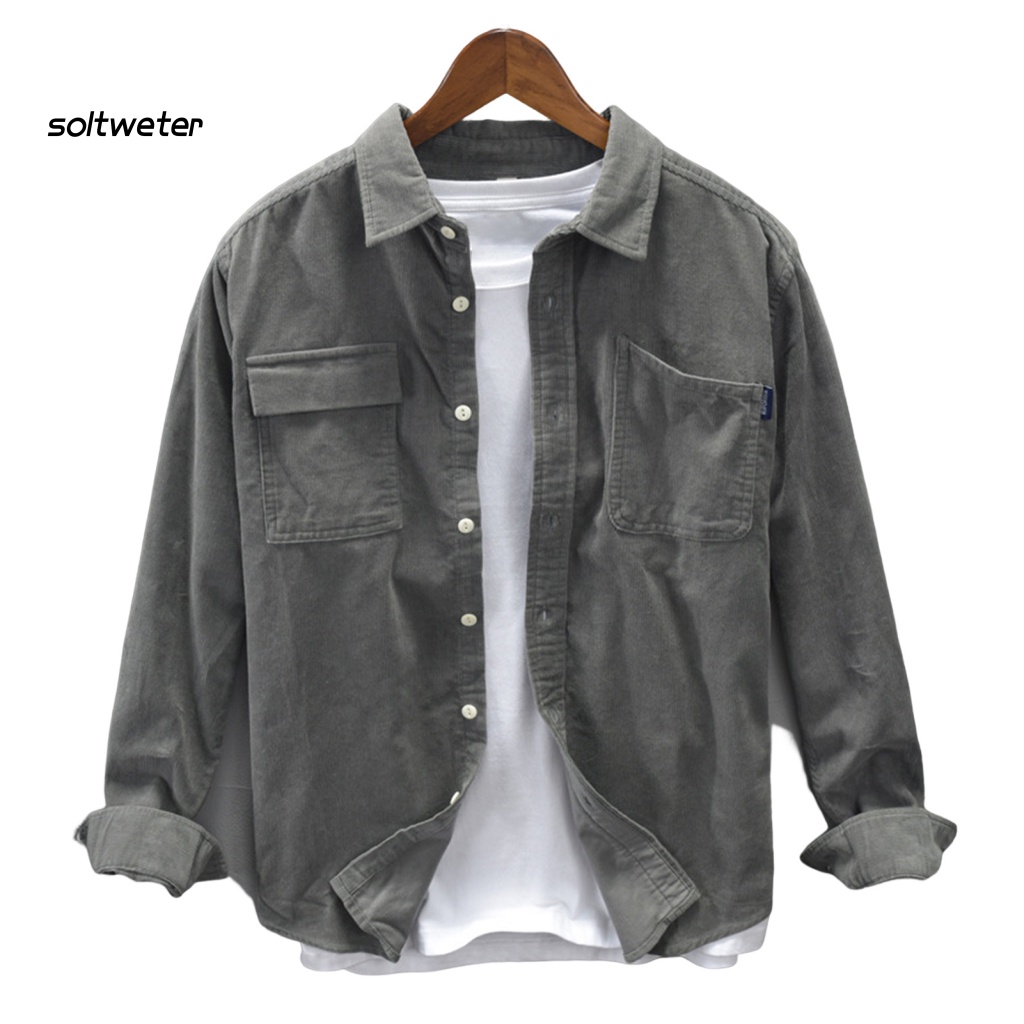 Áo Sơ Mi Tay Dài Dáng Rộng Màu Trơn Có Túi Mềm Mại Thời Trang Xuân Thu Cho Nam