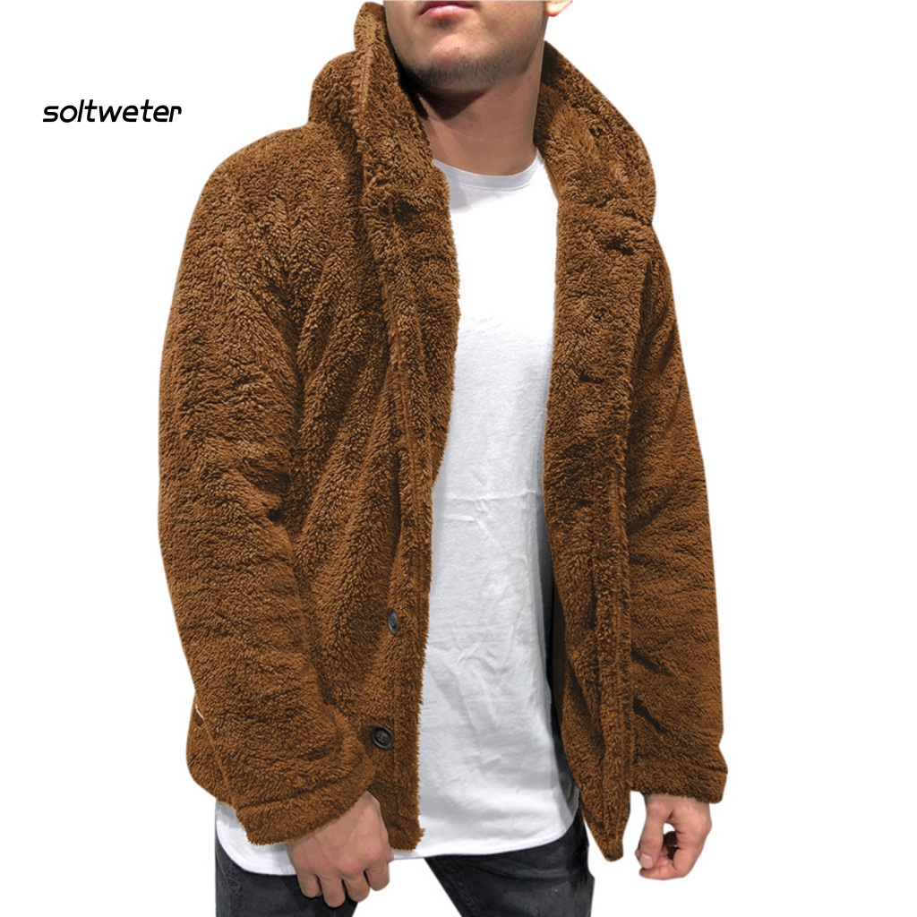 St Áo Khoác Mùa Đông Mềm Mại Có Mũ Trùm Màu Trơn Cài Nút Dày Dặn Có Khóa Cài Cho Nam Mặ