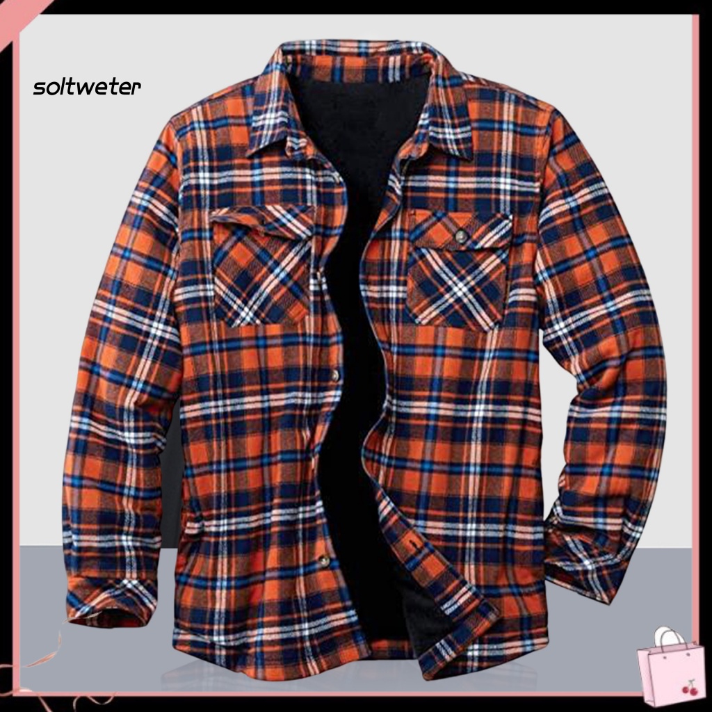 Áo Khoác Tay Dài Giữ Ấm Mùa Thu Lót Lông Dày Kẻ Sọc Nhiều Túi ST Dành Cho Bạn Nam Làm Việc