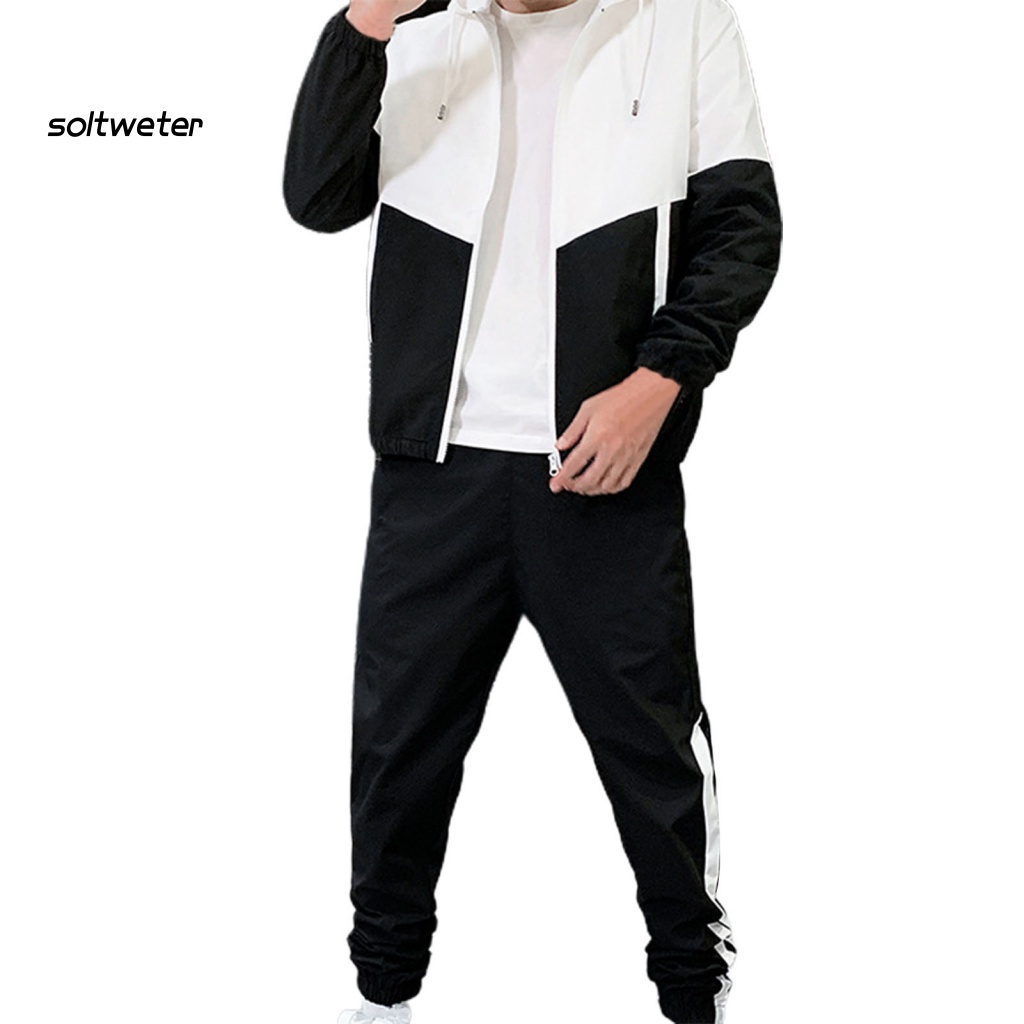 Set Đồ Thể Thao Gồm Áo Cardigan Có Nón Và Quần Dây Rút Màu Tương Phản Trang Phục Hàng Ngày