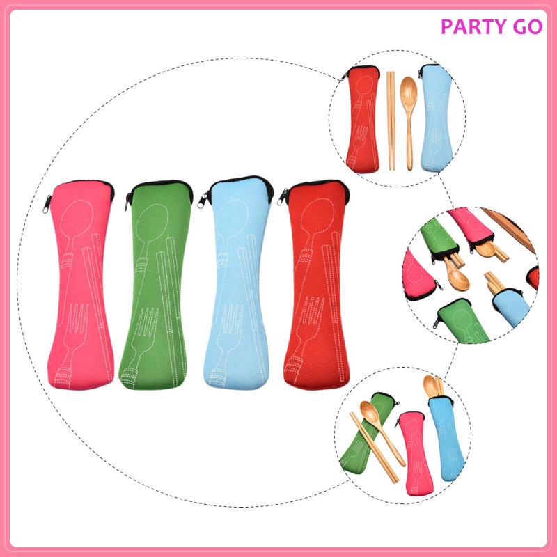 Bộ 4 Túi Đựng Dao Nĩa Bằng Thép Không Gỉ Tiện Dụng Khi Đi Du Lịch