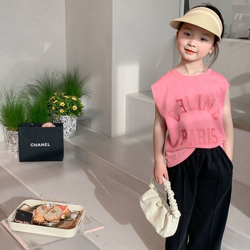 Áo Thun Cotton Sát Nách Thoáng Khí Nhanh Khô In Họa Tiết Hoạt Hình Phong Cách Hàn Quốc Thời Trang Mùa Hè Cho Bé Gái