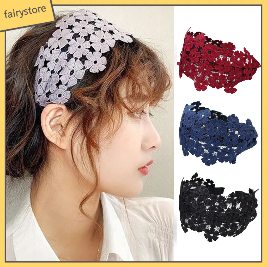Băng Đô Cài Tóc Họa Tiết Ren Hoa Bắt Mắt Lâu Trôi Chống Biến Dạng