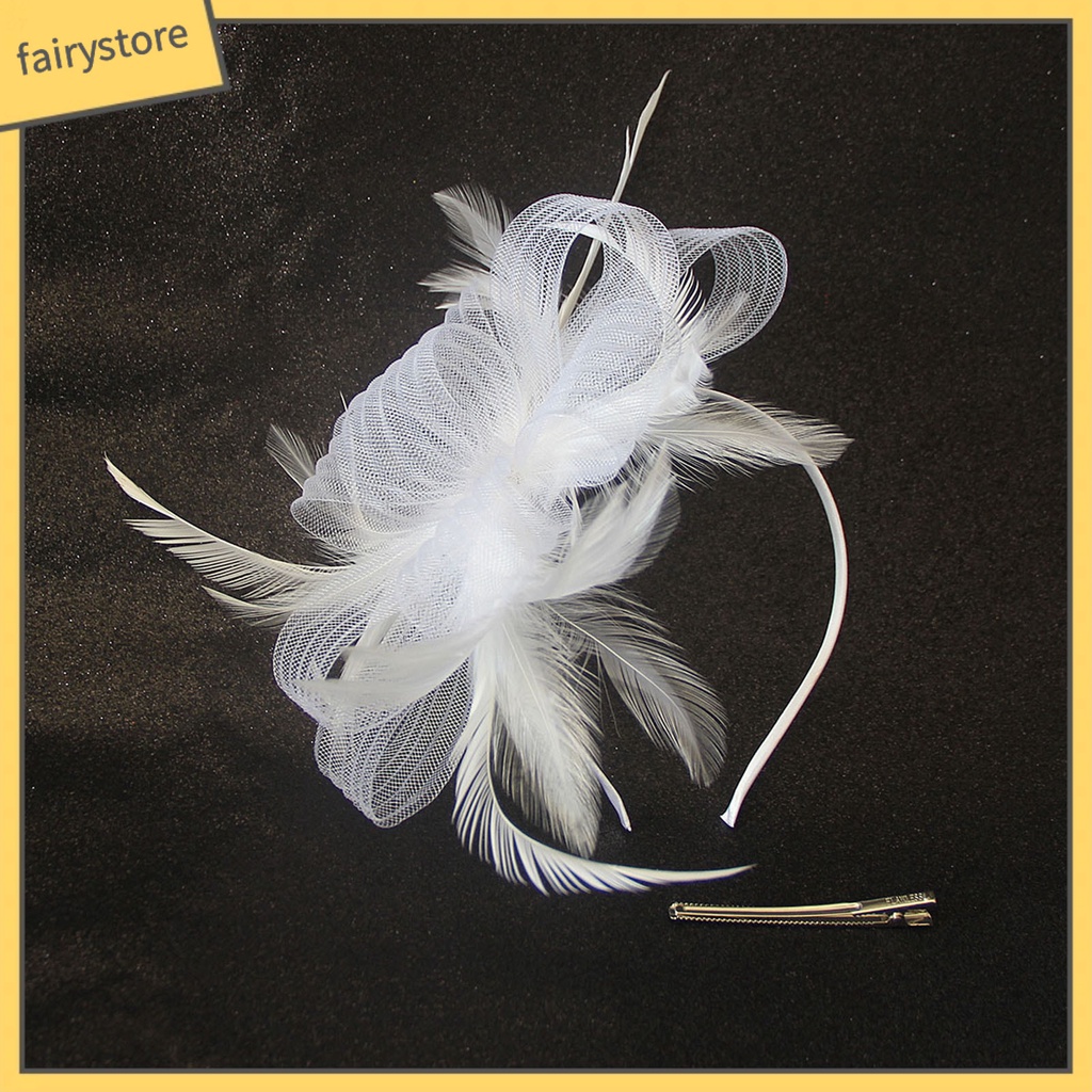 [FRO] Cài Tóc Lưới Thắt Nơ Nhiều Lớp Đính Lông Vũ Cổ Điển Nhìn Xuyên Qua Đầu Trang Trí Đám Cưới