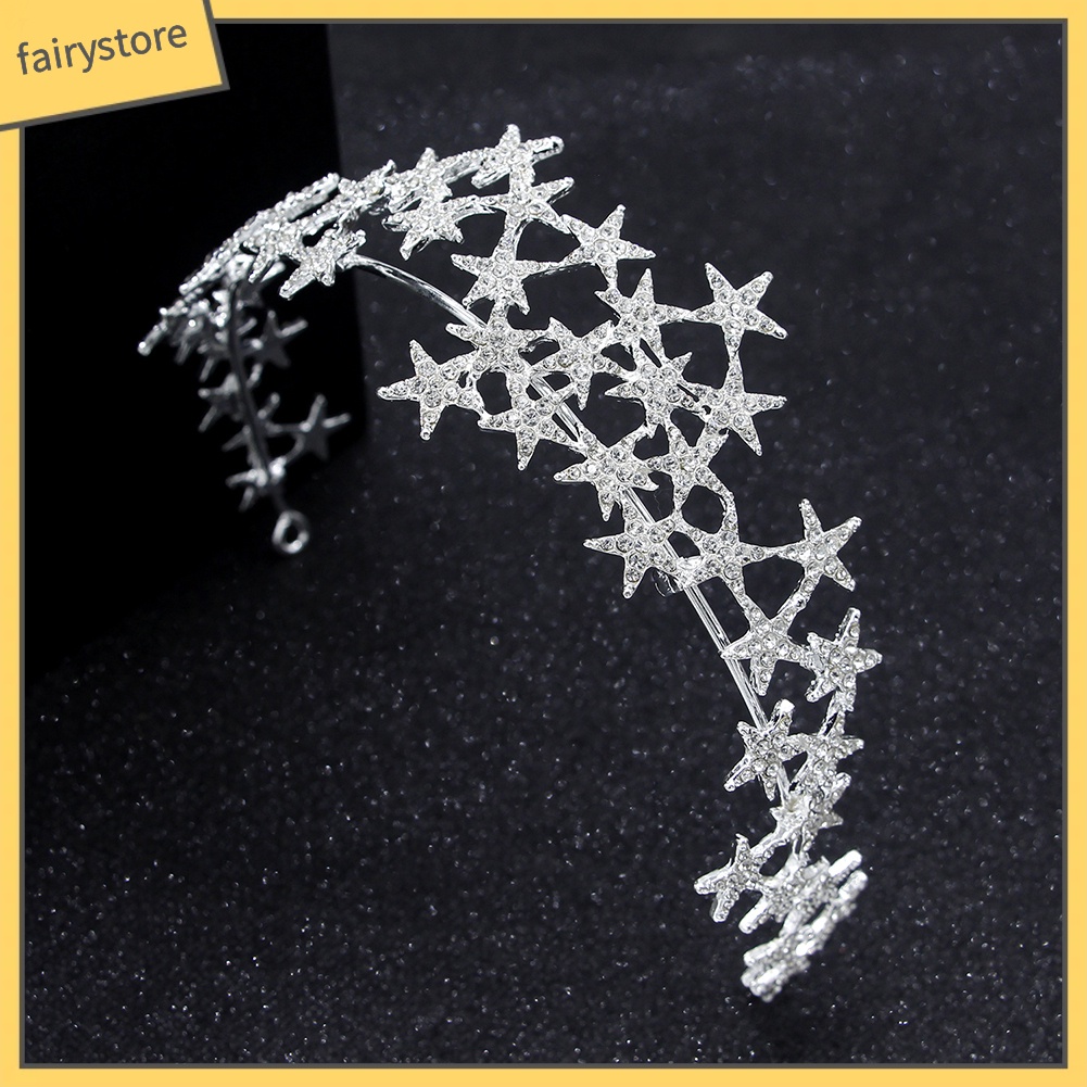 Vương Miện Cài Tóc Hình Ngôi Sao Đính Đá Lấp Lánh Cho Cô Dâu