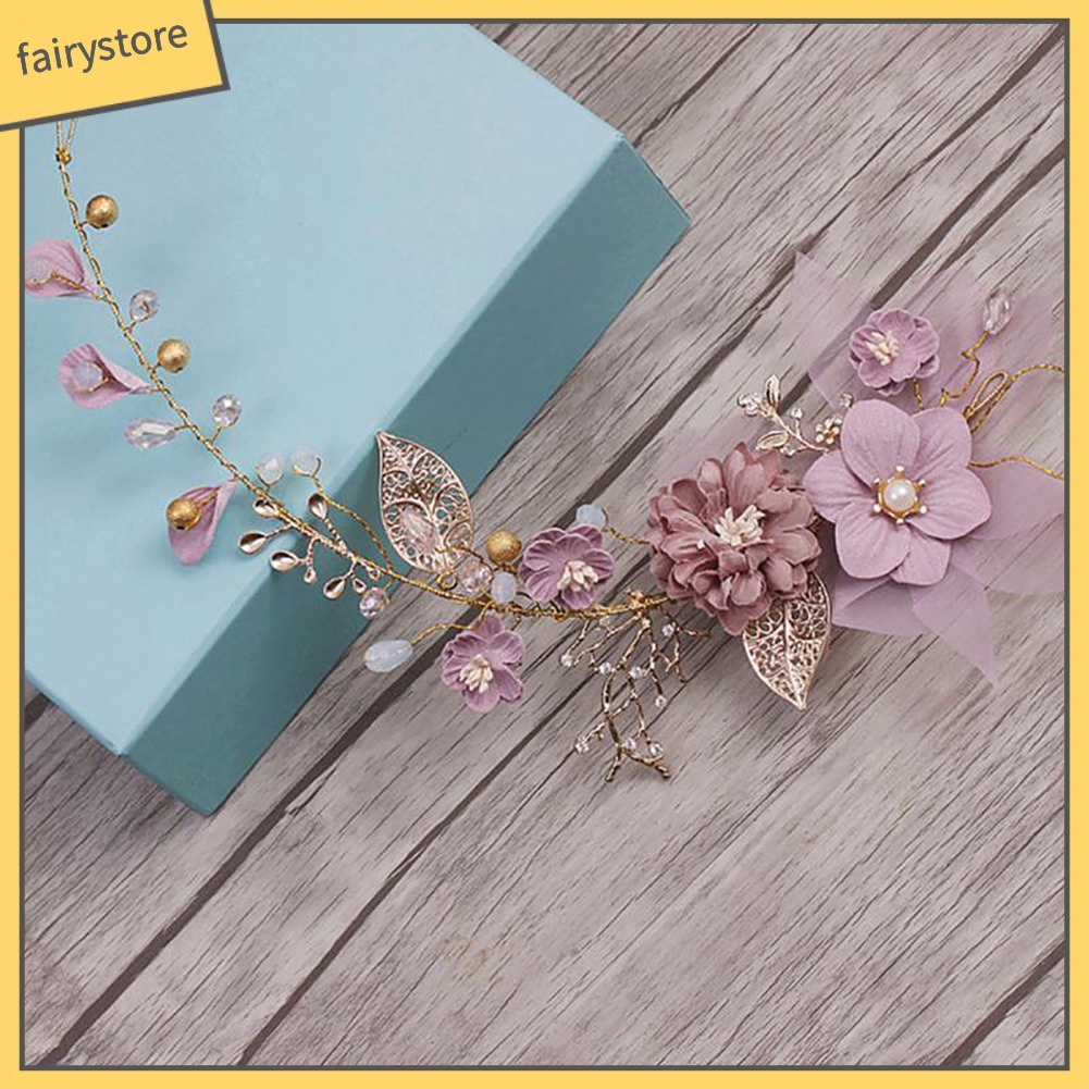 Băng Đô Hoa Cài Tóc Đính Ngọc Trai Nhân Tạo Cho Cô Dâu