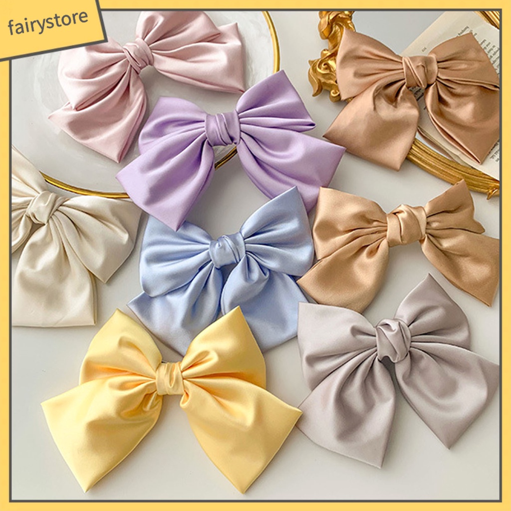 Kẹp Tóc Nơ Satin Trơn Mịn Trang Trí Xinh Xắn Cho Nữ