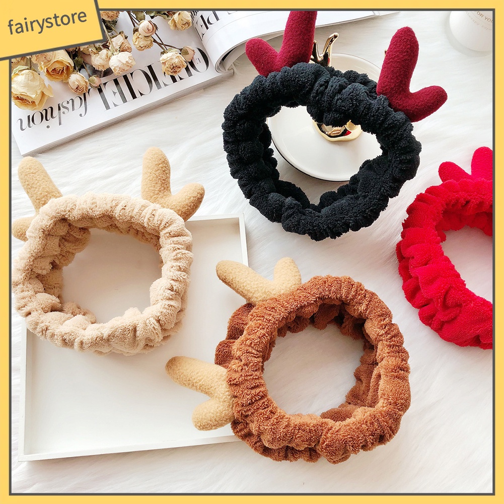 Băng Đô Rửa Mặt / Trang Điểm Co Giãn Mềm Mại Hình Sừng Hươu Dễ Thương Cho Nữ