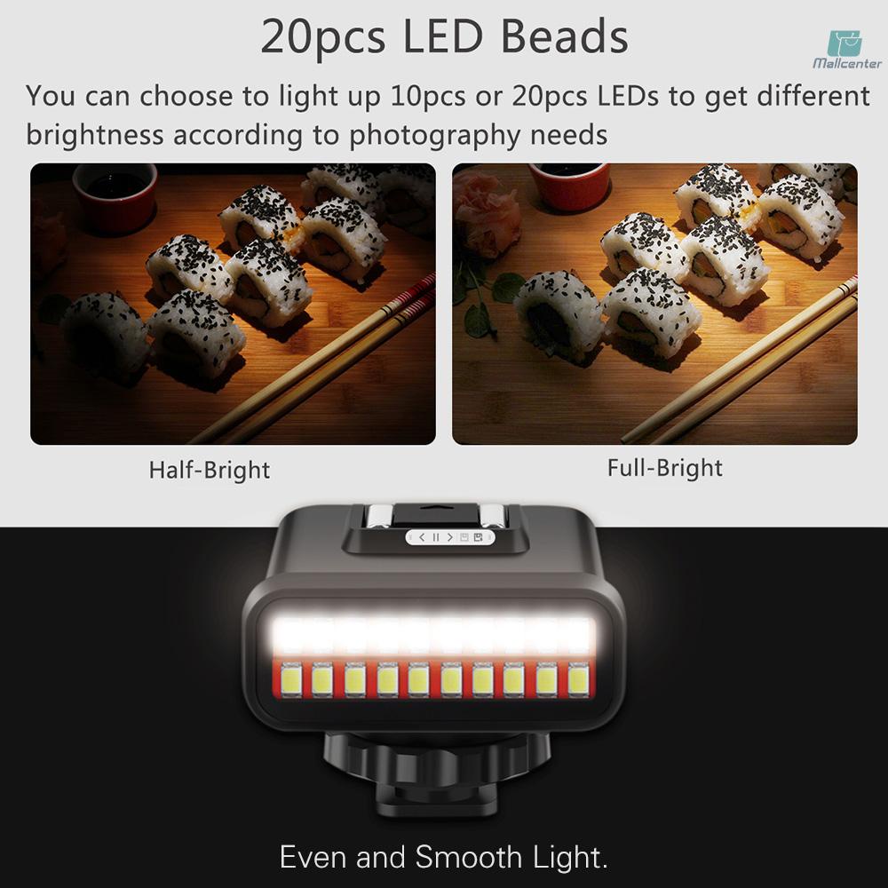 ORDRO SL-20 Compact Size On-Camera LED Video Light 20pcs LEDs with White/Red/Green Color Filters Built-in Lithium Battery Cold Shoe Mount 1/4 Inch Screw Thread