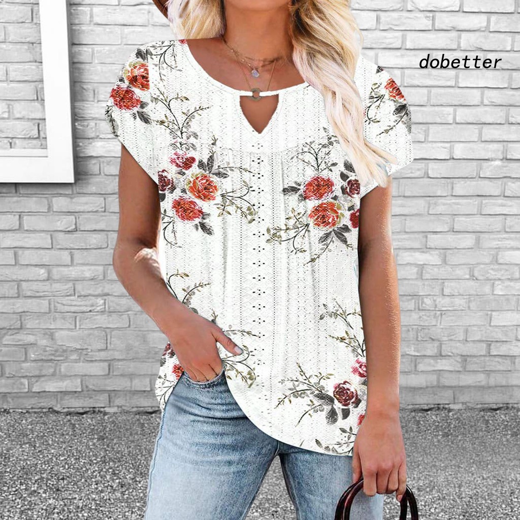 Áo Thun Tay Ngắn Cổ Tròn Viền Mềm Mại Thoáng Khí In Họa Tiết Hoa Màu Trơn Thời Trang Mùa Hè Cho Nữ