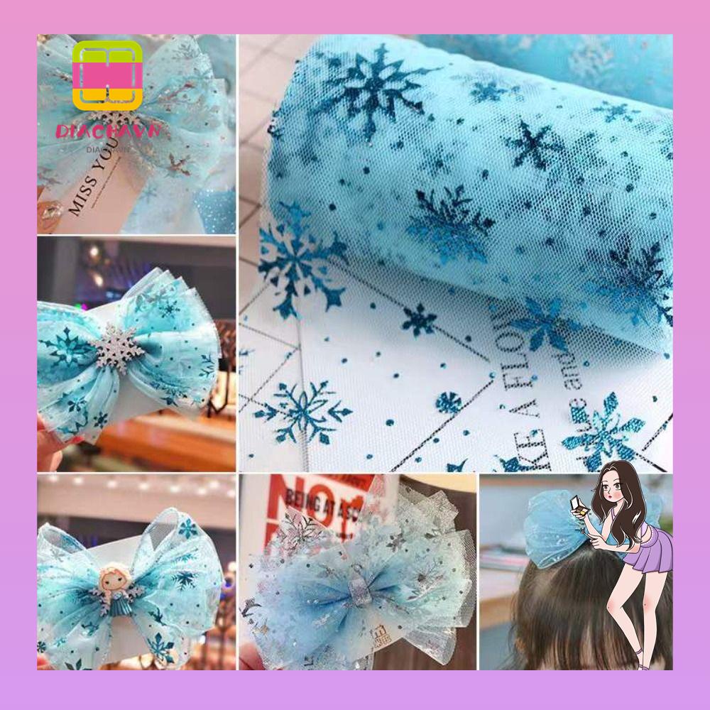 Cuộn Vải Tuyn Đính Kim Sa Hình Bông Tuyết 6cm 25Yards