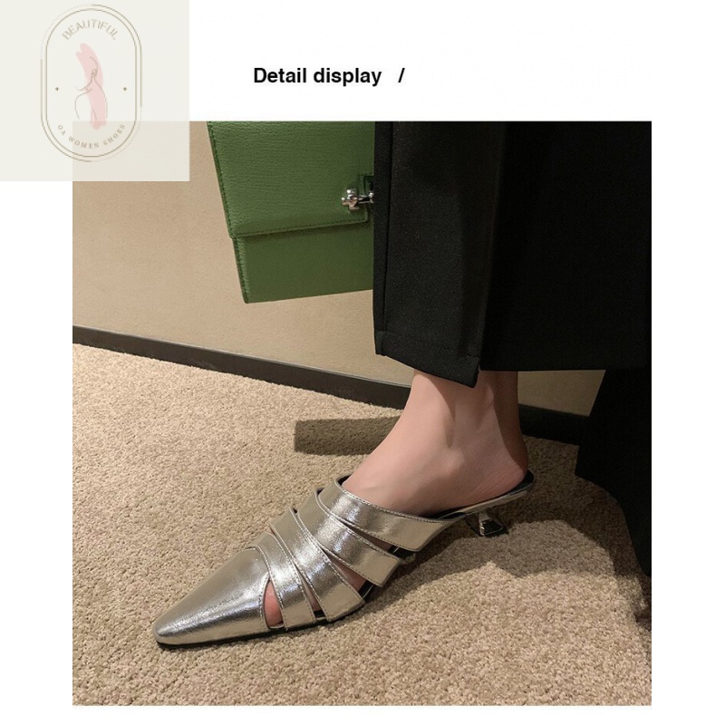 Hàng Mới Về Dép Cao Gót Mũi Nhọn Bằng Da Bóng Thời Trang Mùa Hè 2023 Dành Cho Nữ