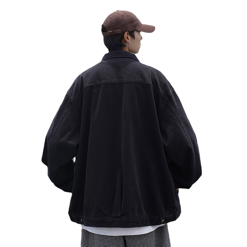 Áo Khoác Denim Phối Túi Kiểu Retro Đường Phố Nhật Bản Thời Trang Xuân Thu Cho Nam