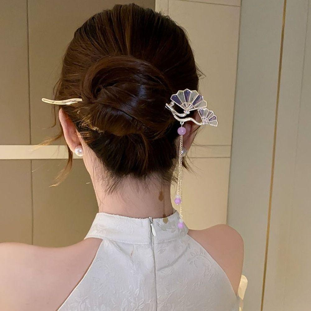 Trâm Cài Tóc Phong Cách Trung Hoa Xinh Xắn Cho Nữ|Kẹp Tóc Hình Quạt Chống Trượt Thiết Kế Đục Lỗ Phong Cách Vintage Thanh