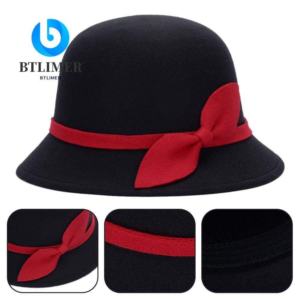 Btlimer Mũ Bowler Bằng Vải Nỉ Phối Nơ Thanh Lịch Giản Dị
