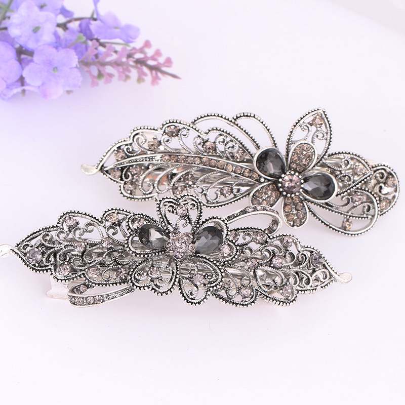 Kẹp Tóc Hình Nơ / Bông Hoa Bằng Hợp Kim Đính Đá Phong Cách Retro Thời Trang Cho Nữ