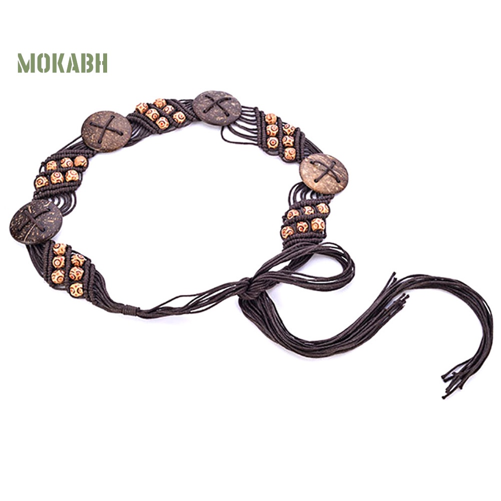 Dây Thắt Lưng Dạng Chuỗi Hạt Gỗ Phong Cách Boho Cho Nữ