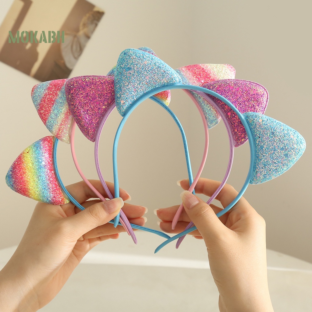 Băng Đô Cài Tóc Hình Tai Mèo Đính Kim Sa Lấp Lánh Màu Kẹo Ngọt Chống Trượt Thời Trang Cho Bé Gái
