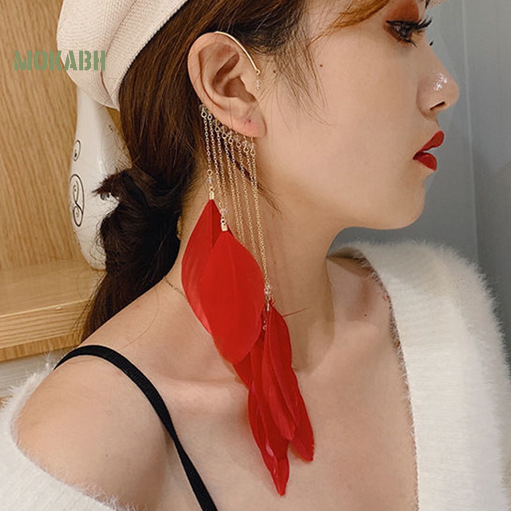 1 Cặp Bông Tai Lông Vũ Tua Rua Dáng Dài Phong Cách Bohemian